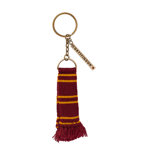 Gryffindor Scarf Keychain with Brass Charm | Harry Potter Gift