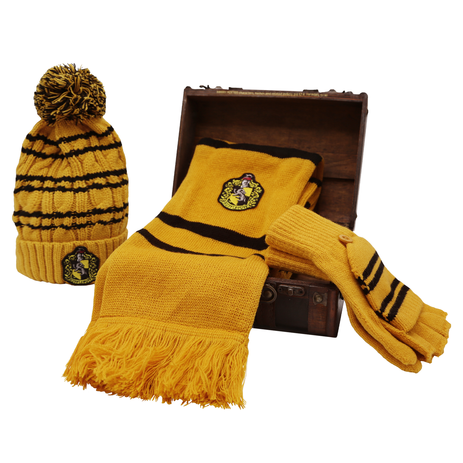 Hufflepuff Mini Hogwarts Trunk with Scarf, Hat & Mittens | Harry Potter Gift