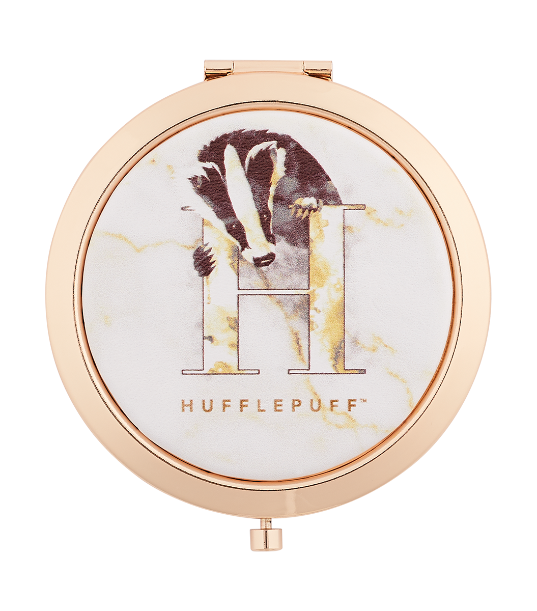 Hufflepuff Compact Mirror with Rose Gold Frame & Marble Effect | Harry Potter Gift