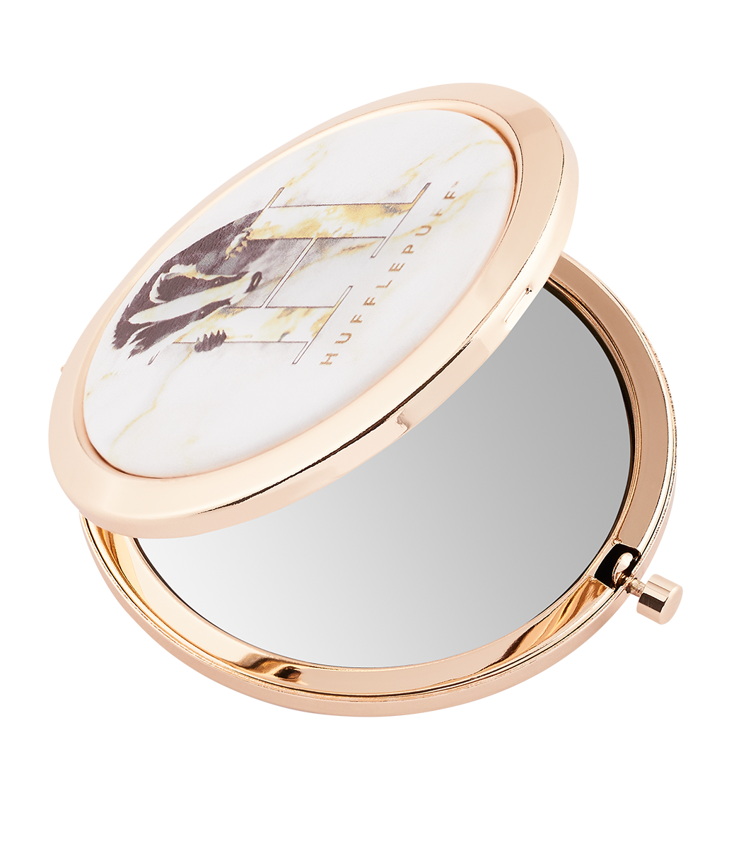Hufflepuff Compact Mirror with Rose Gold Frame & Marble Effect | Harry Potter Gift