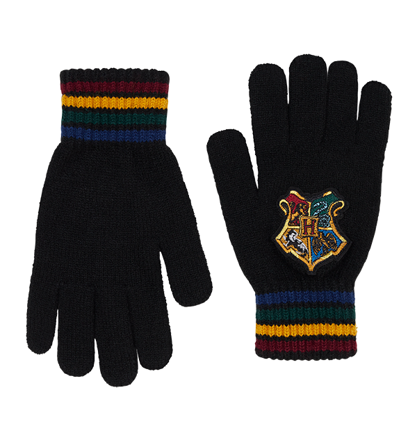 Hogwarts Crest Knitted Gloves with House Stripes | Harry Potter Gift
