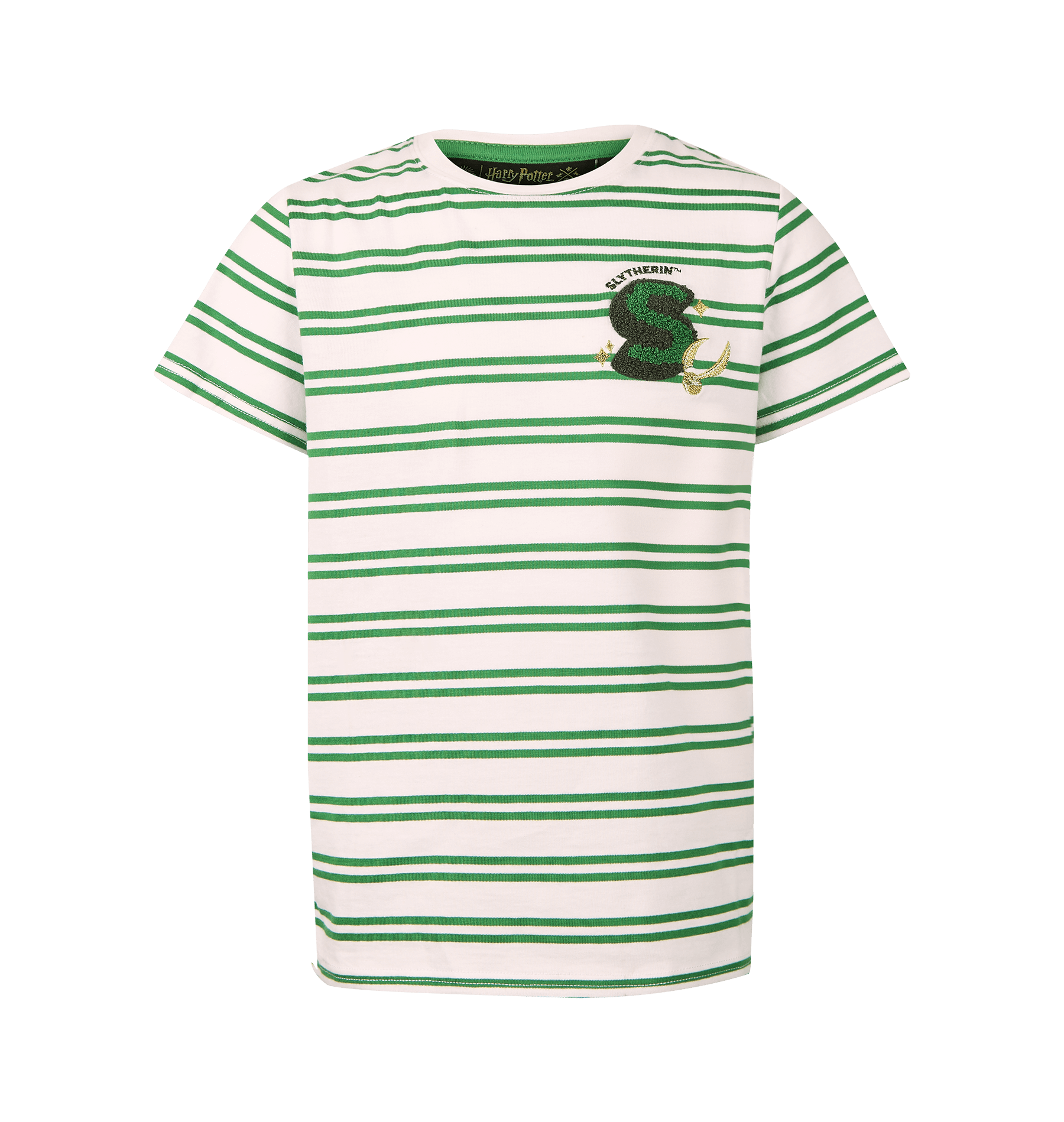 Slytherin Striped Kids T-Shirt with Embroidered Snitch | 100% Cotton