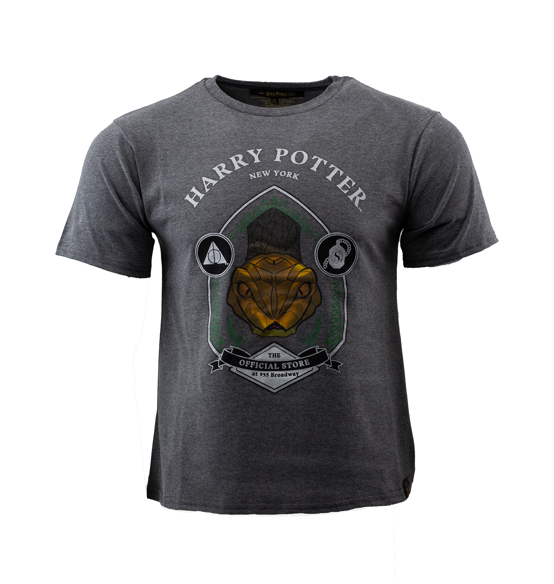 Harry Potter NYC Nagini T-Shirt | Dark Gray Ringer Tee with Deathly Hallows Design