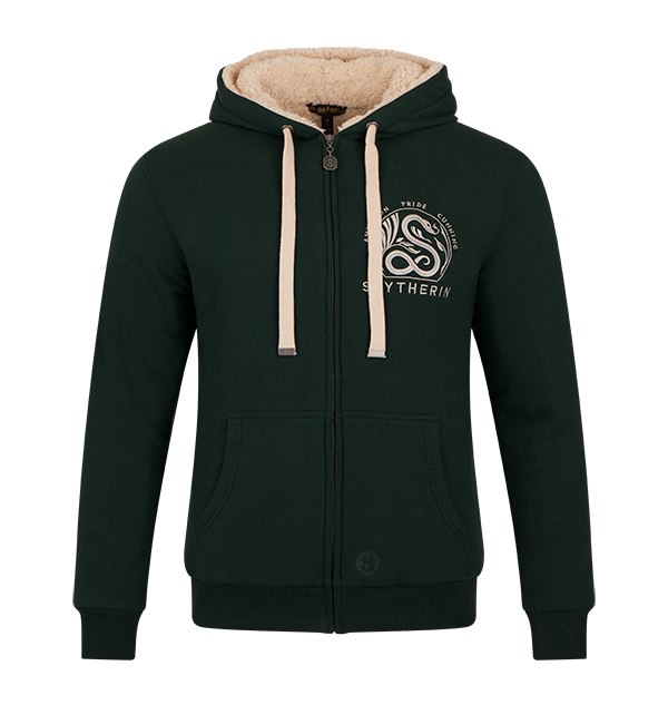 Slytherin Fleece Hoodie with Embroidered Serpent & Sherpa Lining