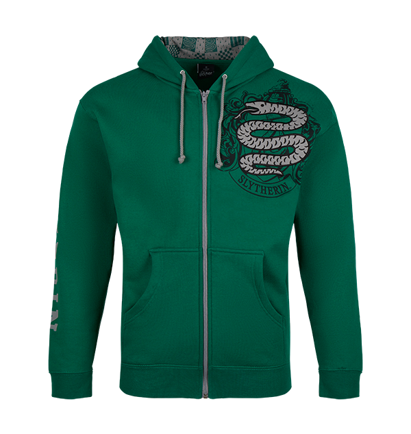 Slytherin Zip Hoodie - Emerald Green Cotton-Polyester with Serpent Design