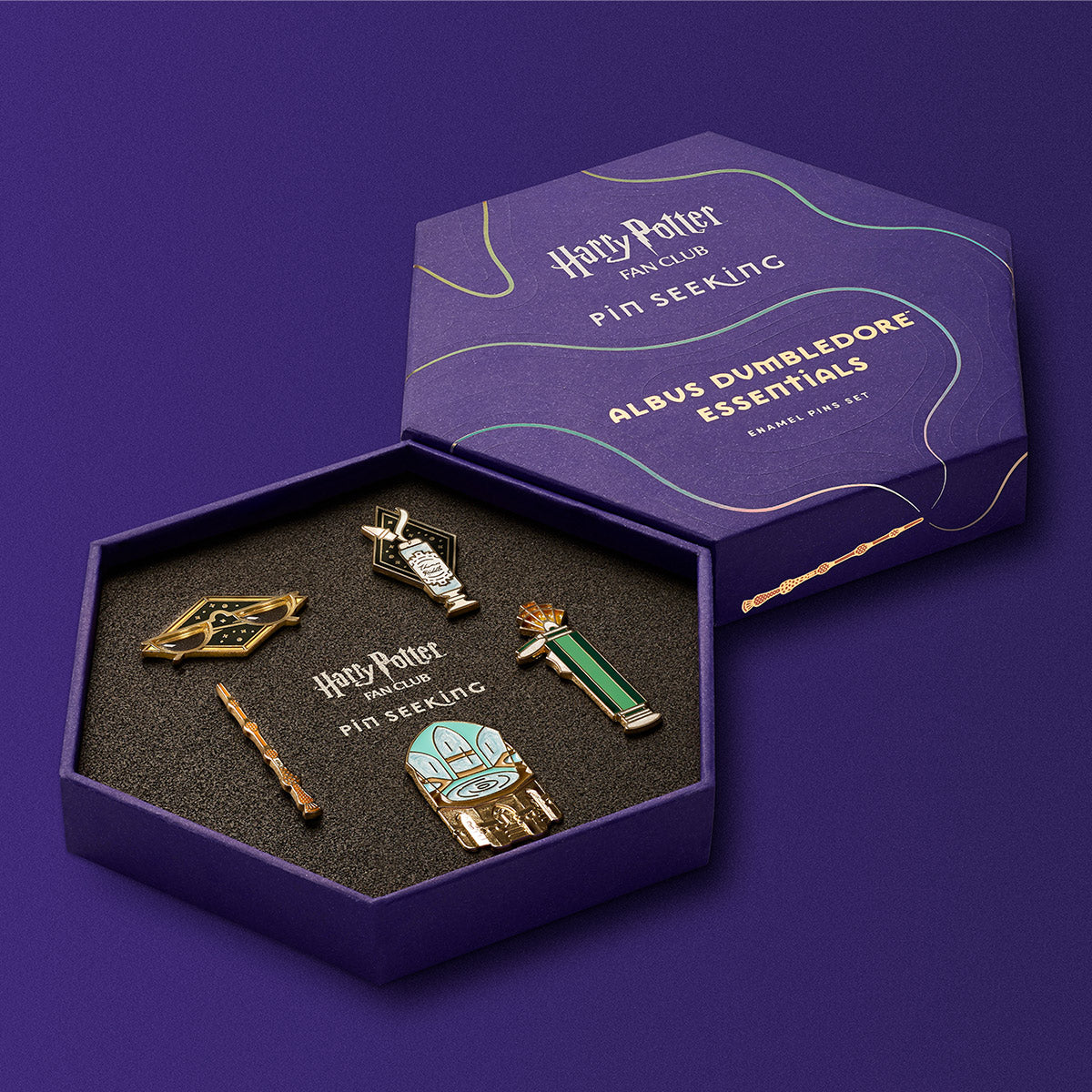 Harry Potter Dumbledore Enamel Pin Set with Elder Wand & Deluminator | Fan Club