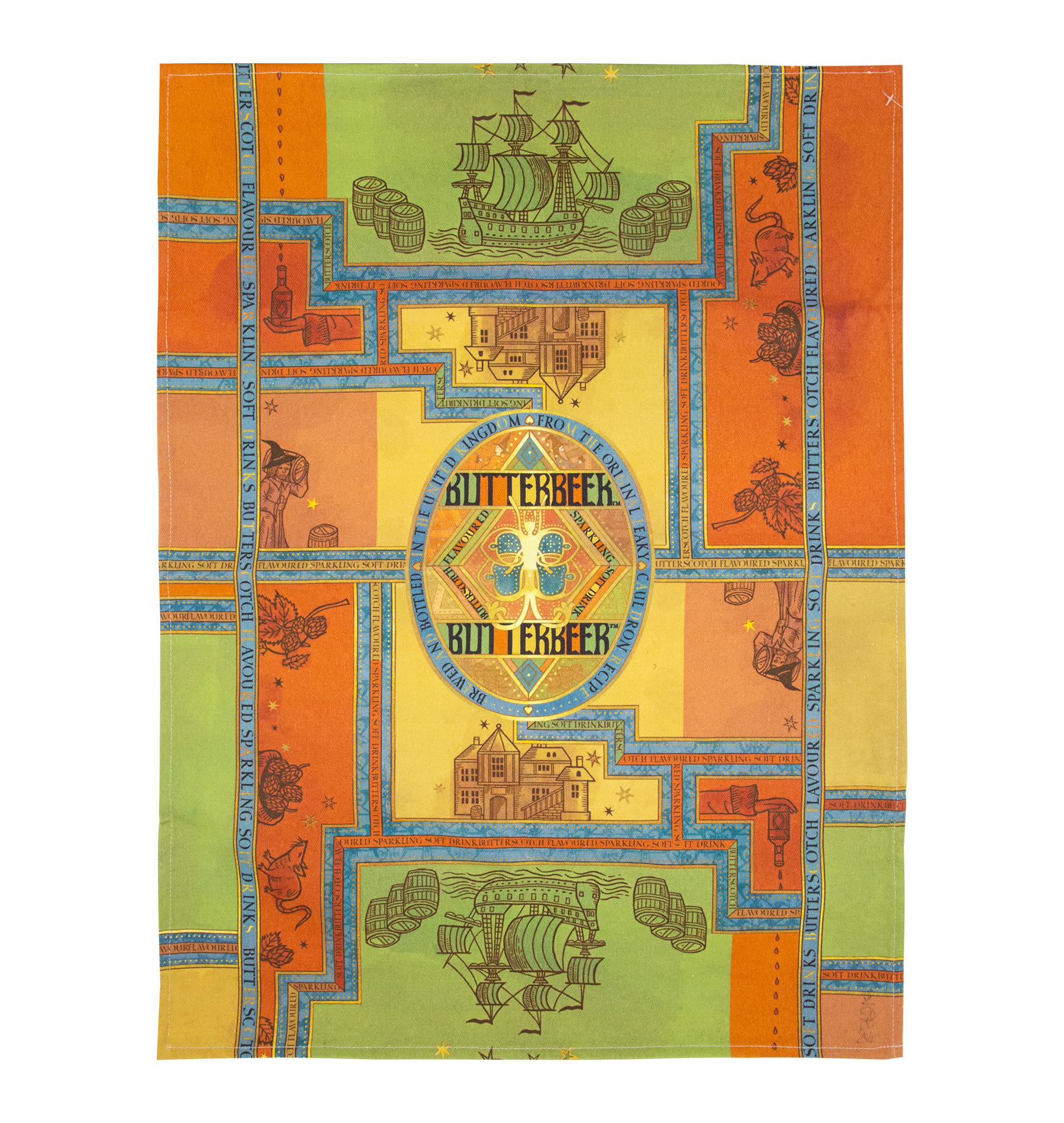 Butterbeer Tea Towel with Stained Glass Design | MinaLima Cotton