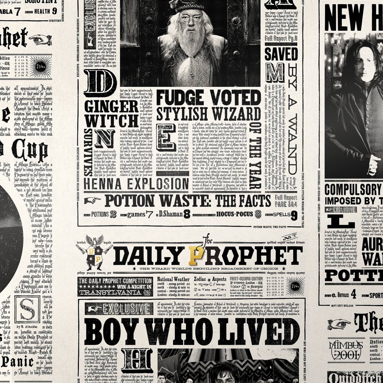 Harry Potter Daily Prophet Wallpaper by MinaLima | Premium Non-Woven