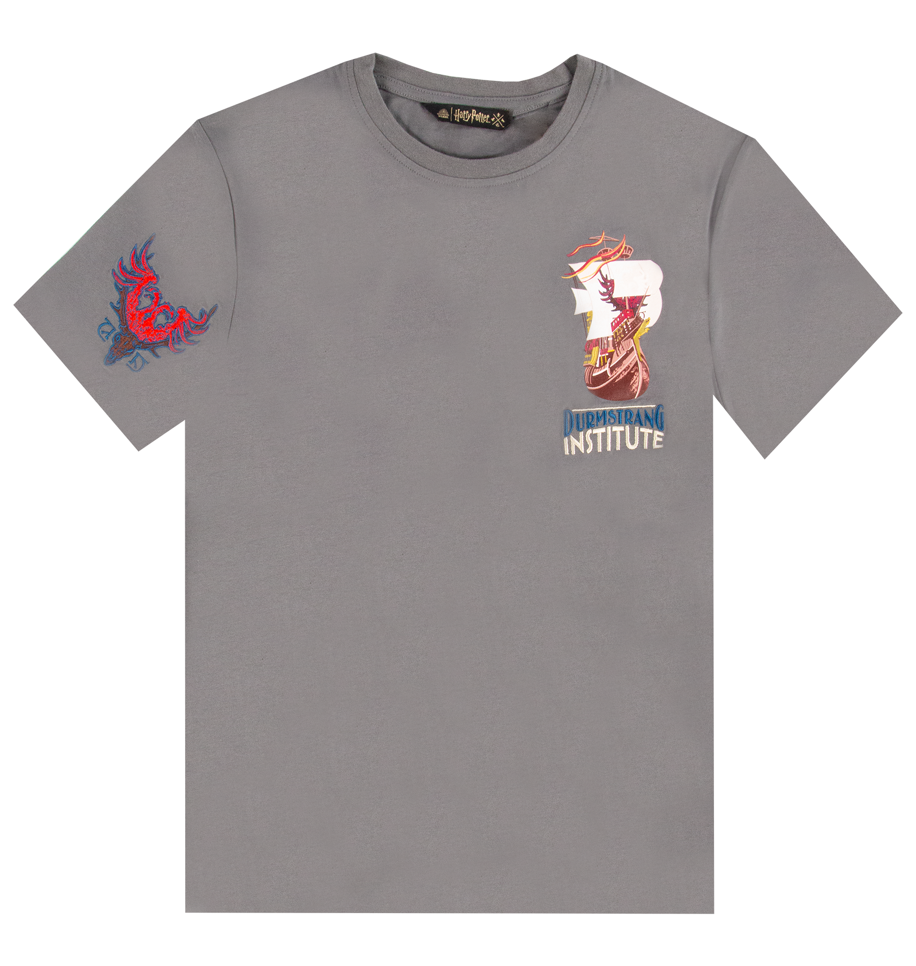 Durmstrang T-Shirt for Wizarding Fans | Cotton Grey with Embroidered Logo