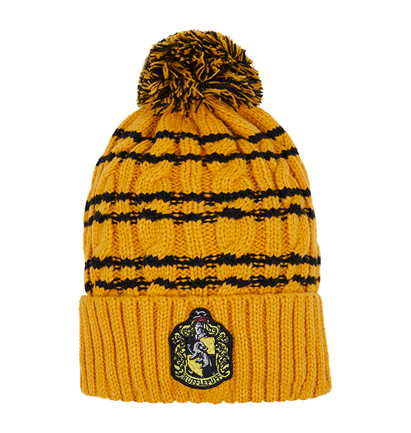Hufflepuff Knit Hat with Embroidered Crest & Bobble | Harry Potter