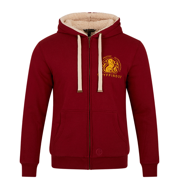 Gryffindor Fleece Hoodie with Lion Embroidery & Sherpa Lining | Harry Potter