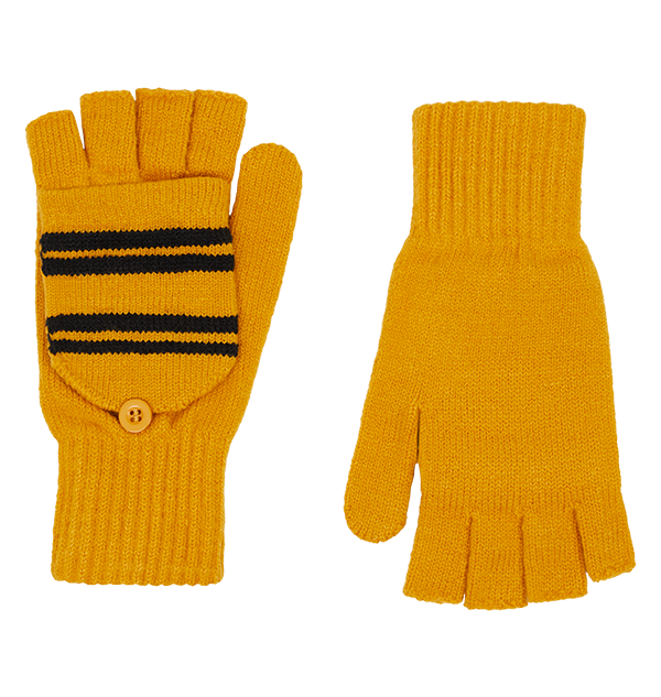Hufflepuff Convertible Mittens with Crest | Fingerless & Warm Gloves