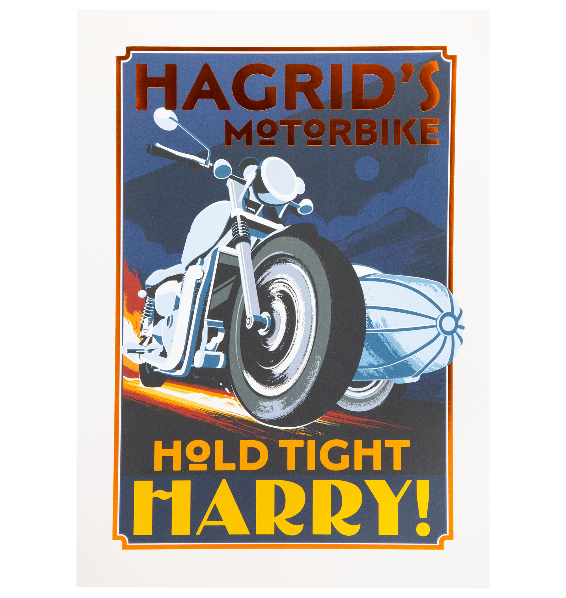 Hagrid's Motorbike Harry Potter Print | 11.7" x 16.5" Orange Foil Art