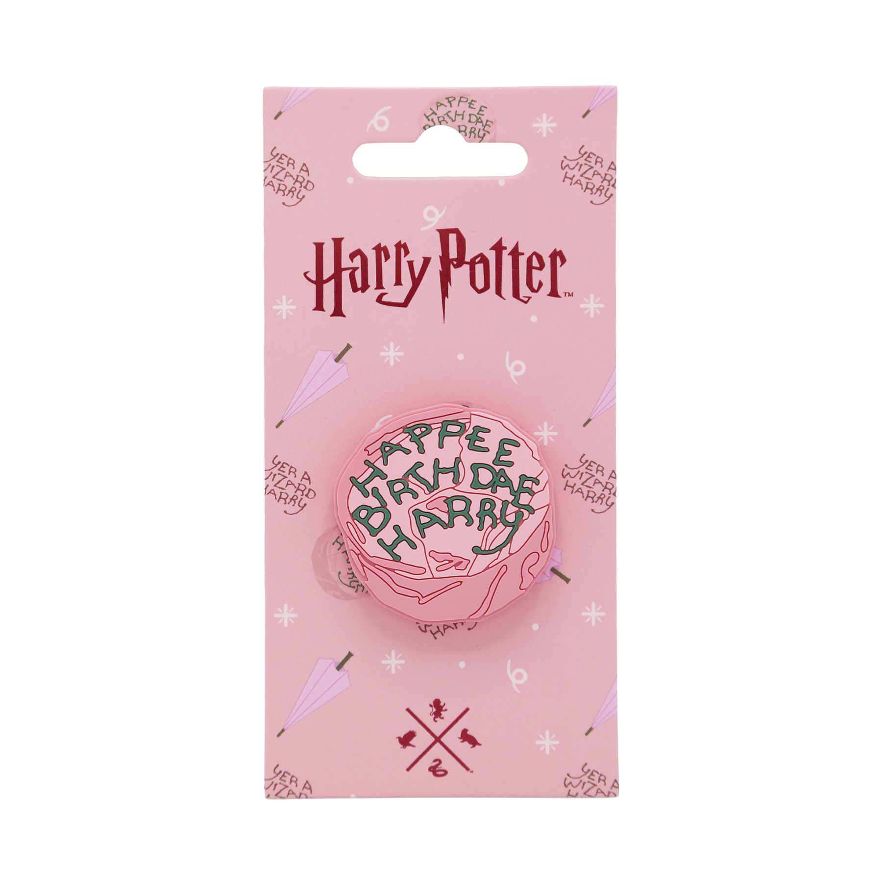 Happee Birthdae Harry Potter Pin Badge | Hagrid's Cake Design