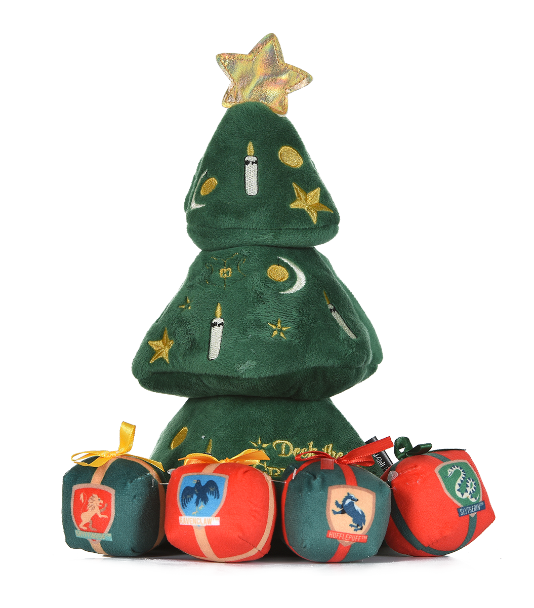 Harry Potter Christmas Tree Dog Toy with Plush Squeakers & Hogwarts House Presents