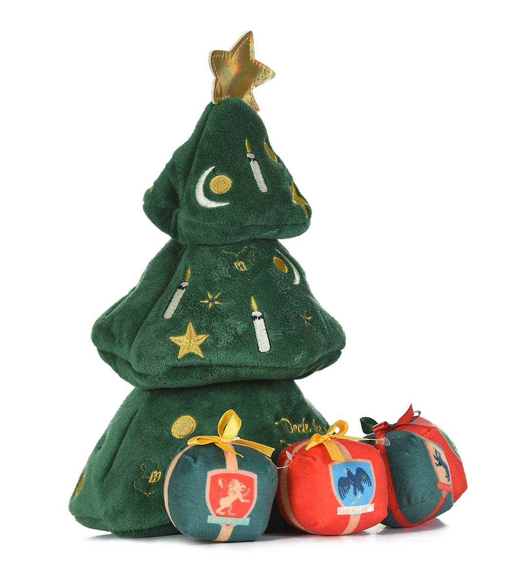 Harry Potter Christmas Tree Dog Toy with Plush Squeakers & Hogwarts House Presents