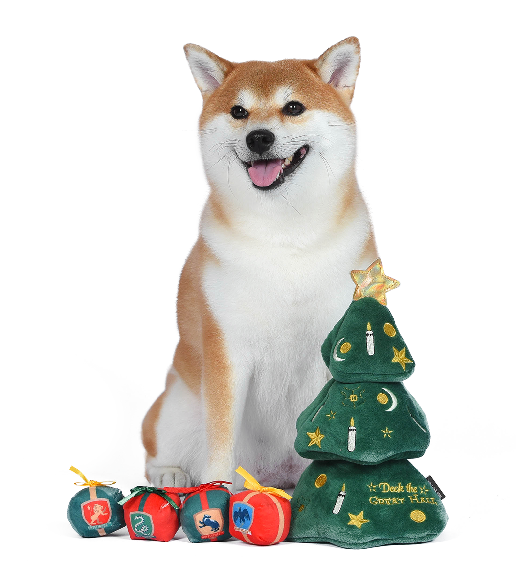 Harry Potter Christmas Tree Dog Toy with Plush Squeakers & Hogwarts House Presents
