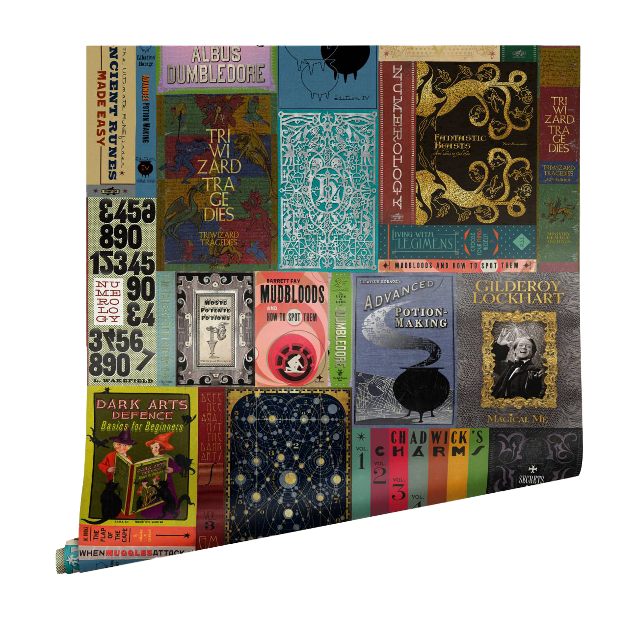 Hogwarts Library Wallpaper by MinaLima | Harry Potter Book Covers