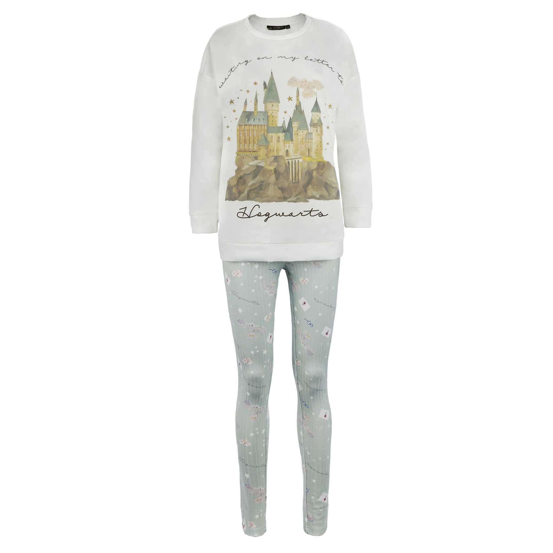 Hogwarts Lounge Set - Cozy Oversized Sweatshirt & Sage Green Pajama Pants