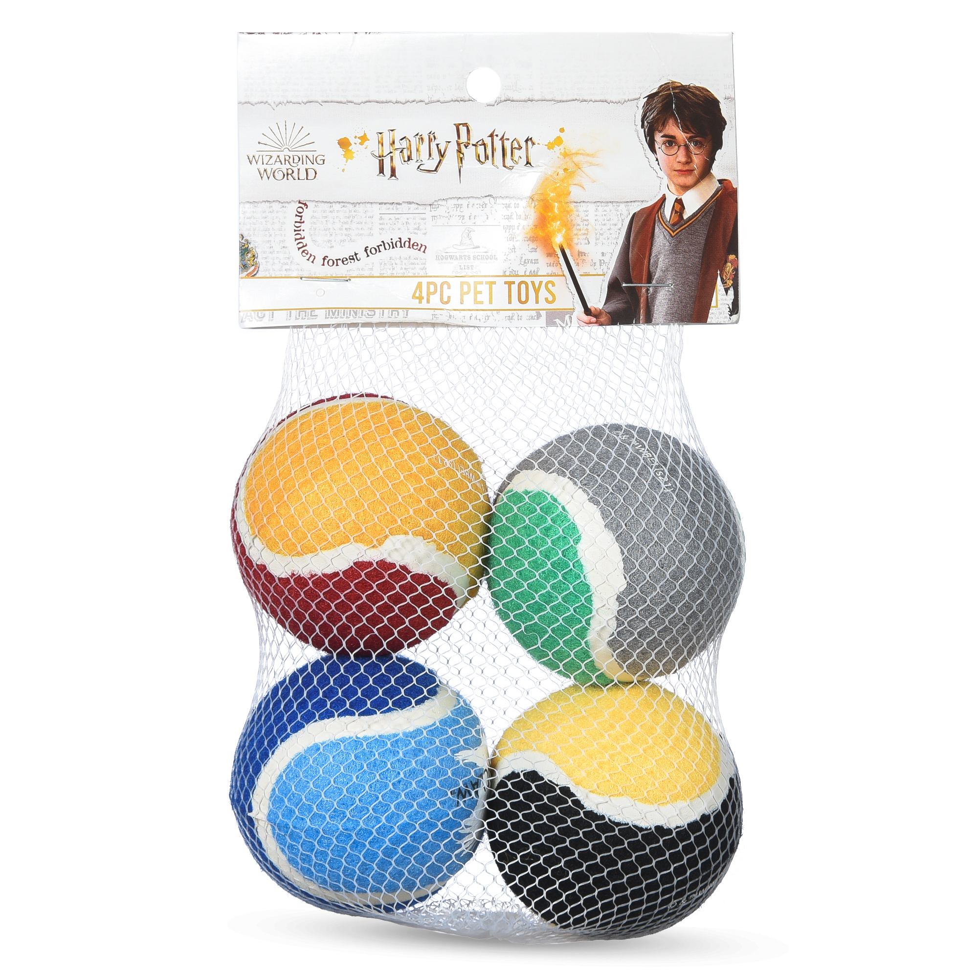 Harry Potter Dog Tennis Balls 4-Pack with Hogwarts Crests | Pet Toy