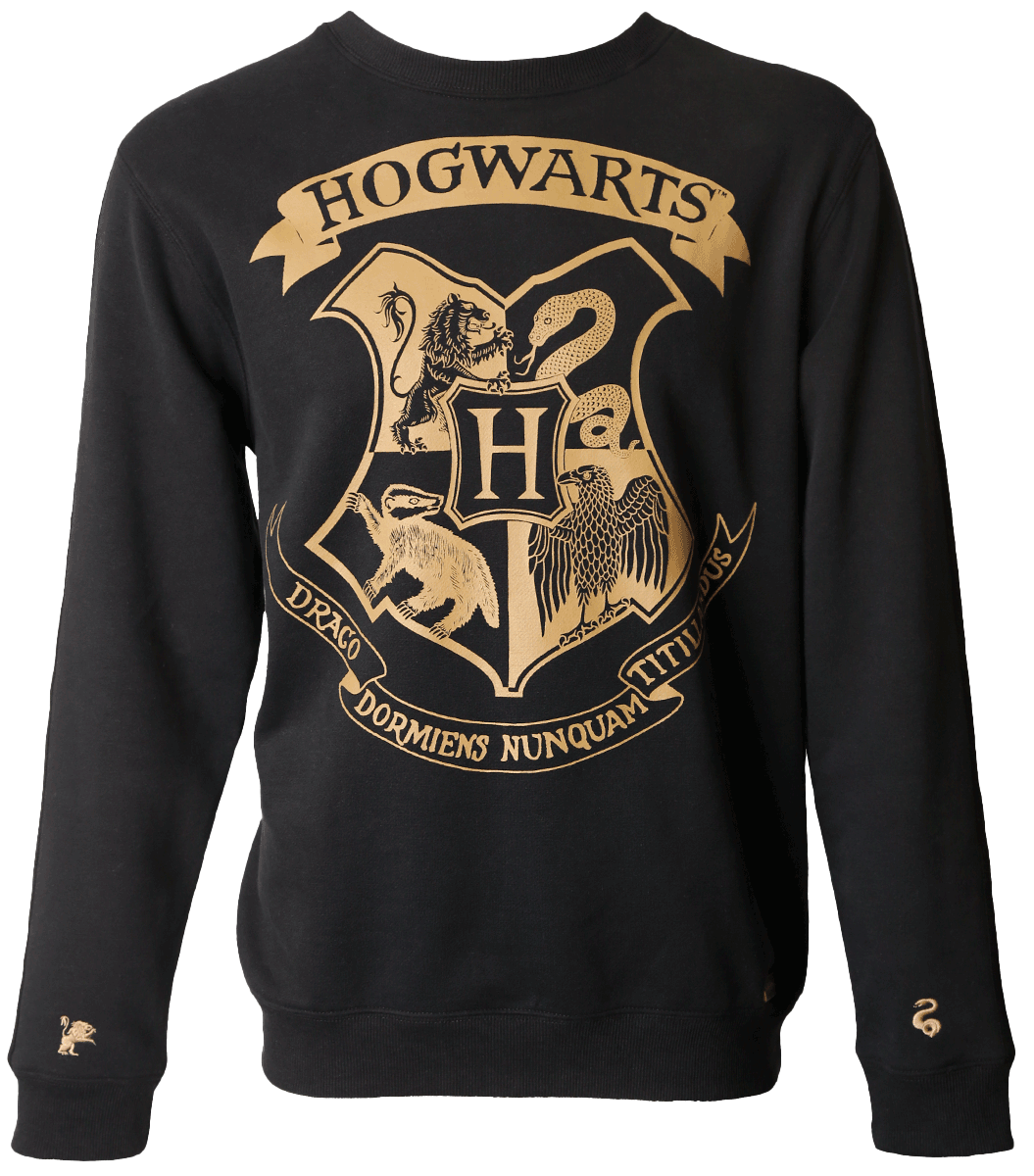 Hogwarts Crest Sweatshirt with Striped Sleeves & House Symbols | Cotton Blend
