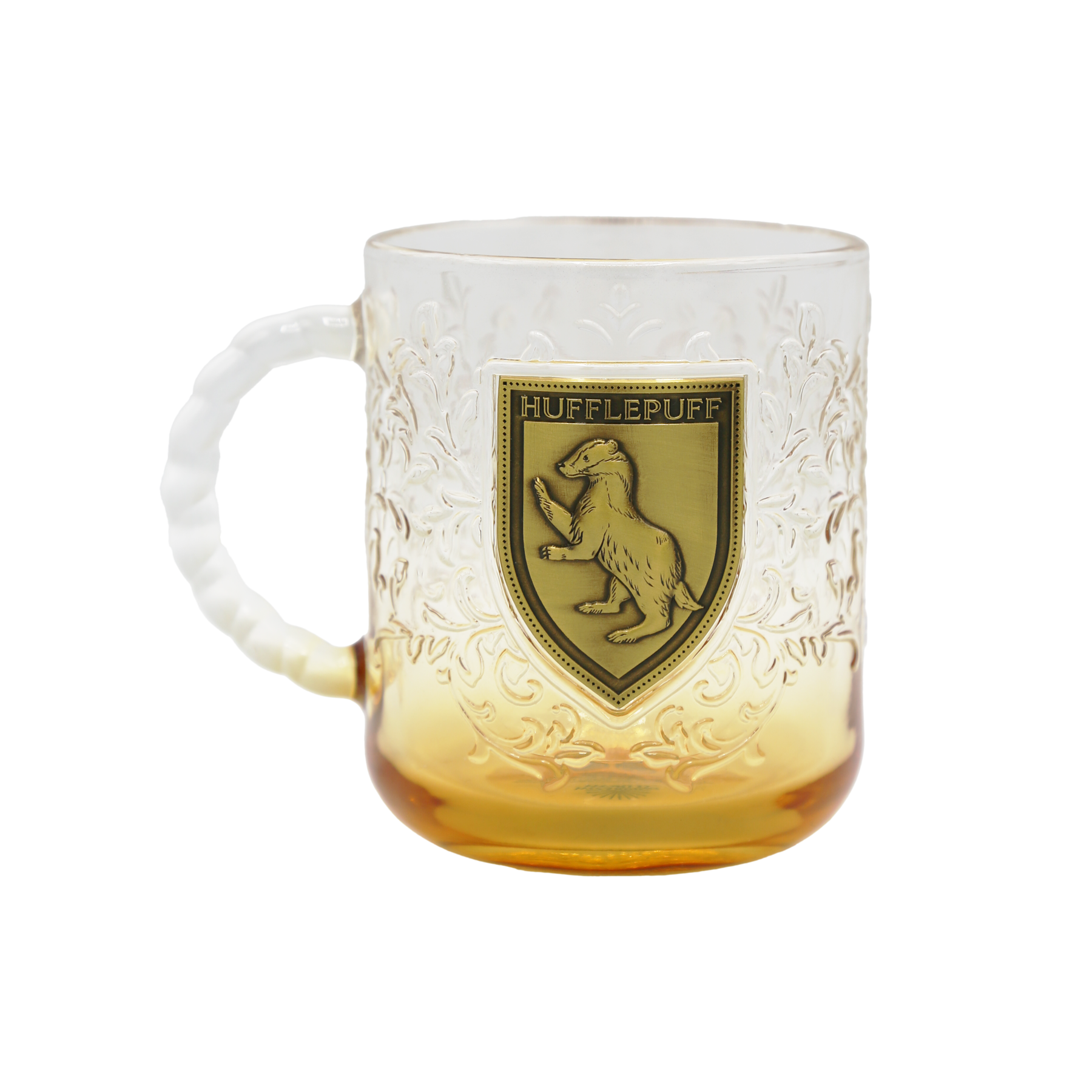 Hufflepuff Glass Mug with Hogwarts Crest & Golden Amber Gradient | House Mascot