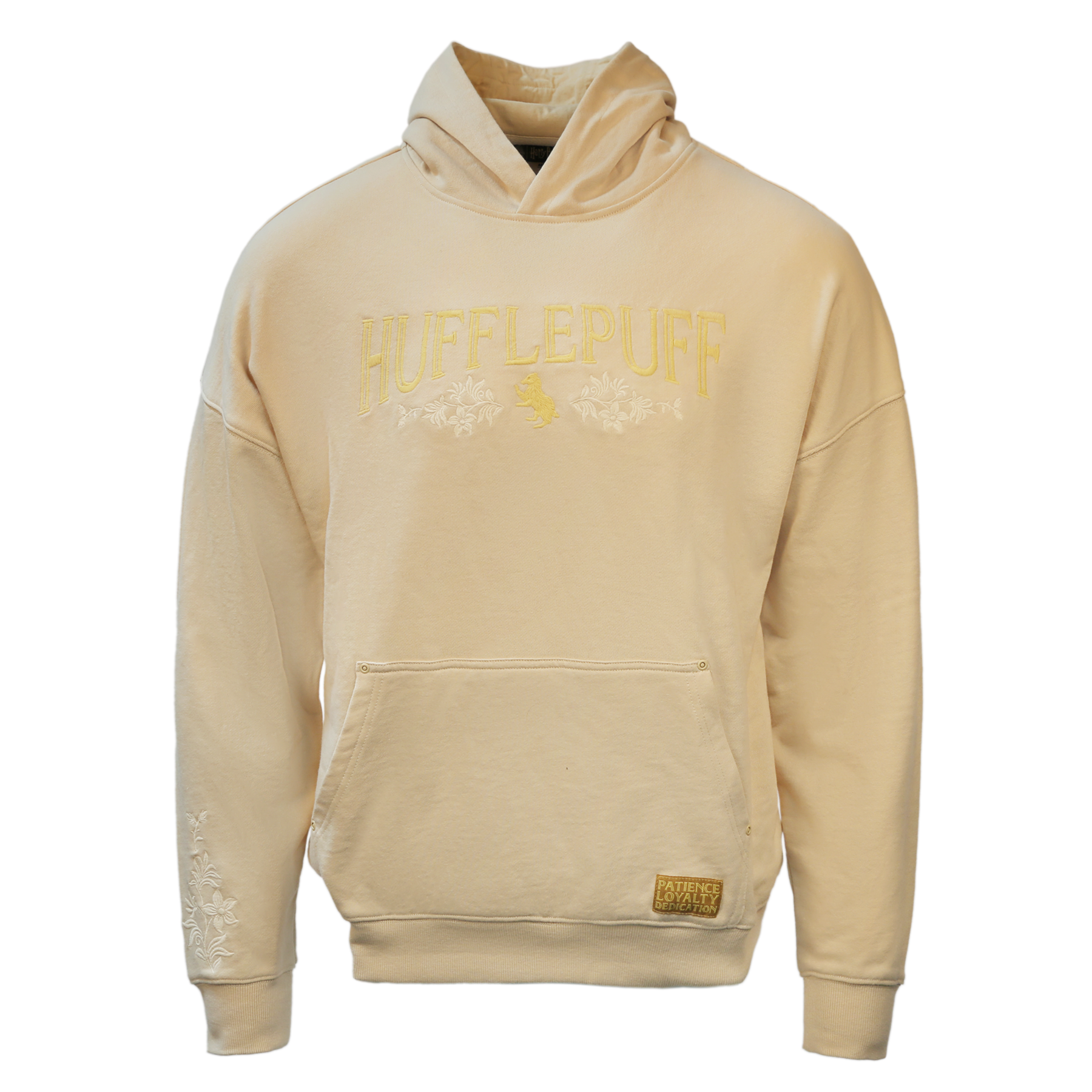 Hufflepuff Hoodie with Embroidered Badger & Floral Design | House Mascot