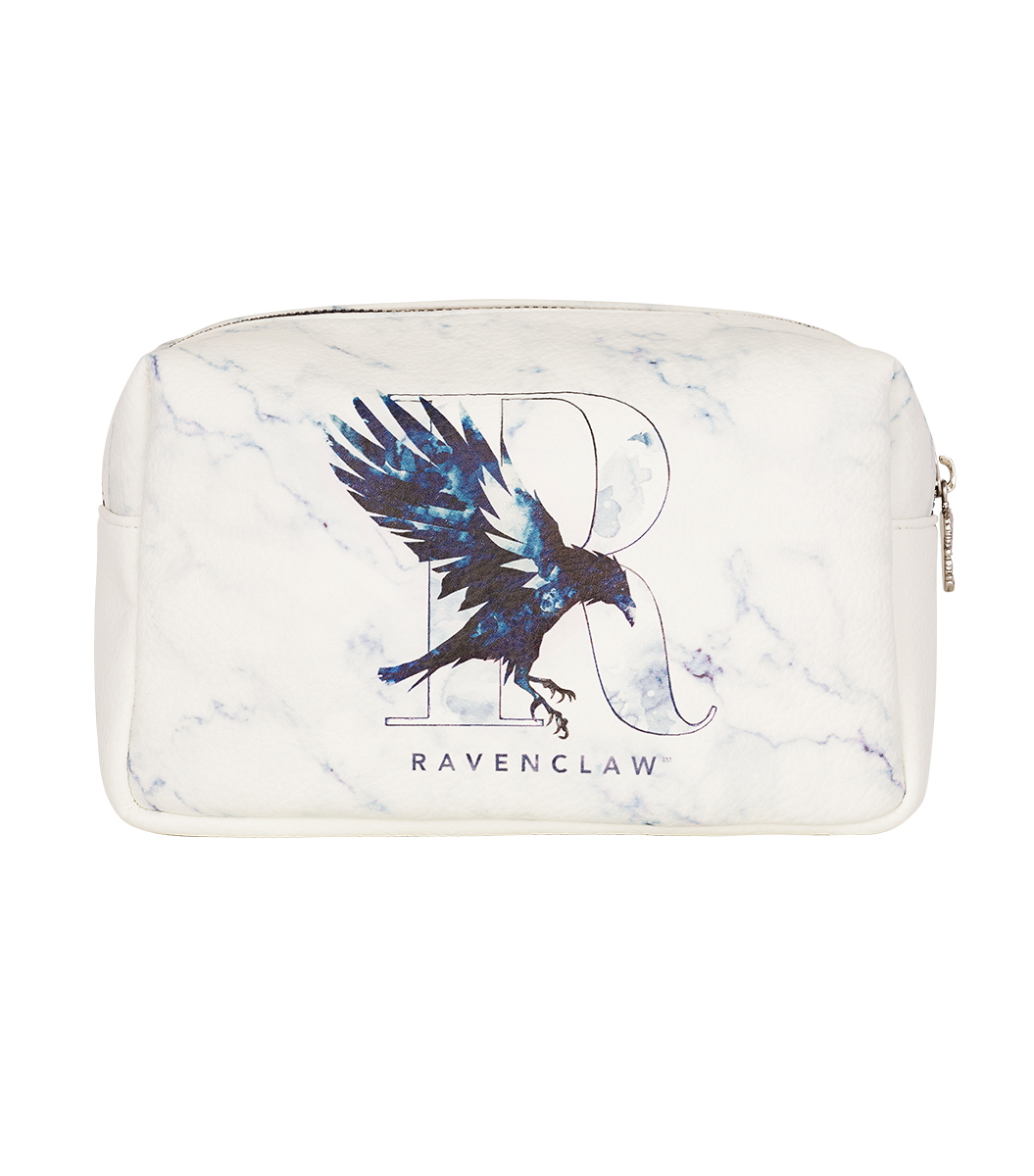 Ravenclaw Makeup Bag with House Crest & Marble PU Leather | Hogwarts Cosmetics Case