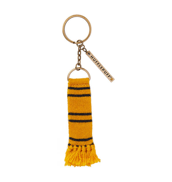 Hufflepuff Scarf Keyring with Brass Chain & House Charm | Hogwarts Gift